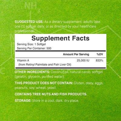 DEAL SUPPLEMENT High Potency Vitamin A 25000 IU, 500 Coconut Oil Softgels Easily Absorbed, Natural Fish Liver Oil Source - Vitamins for Eye, Immune, & Skin Health - Easy to Swallow, Non-GMO