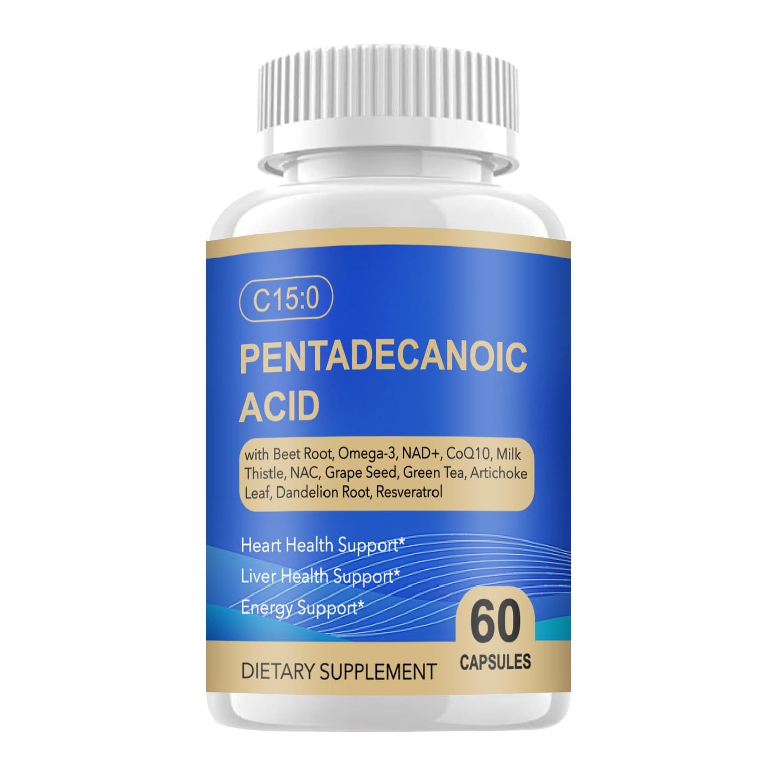 C15:0 Pentadecanoic Acid Supplement with Omega-3, CoQ10, NAD, Vitamins, 15-in-1 Pentadecanoic Acid, Essential Acids for Longevity Supplement, Liver Health, Energy Support