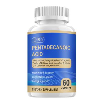 C15:0 Pentadecanoic Acid Supplement with Omega-3, CoQ10, NAD, Vitamins, 15-in-1 Pentadecanoic Acid, Essential Acids for Longevity Supplement, Liver Health, Energy Support