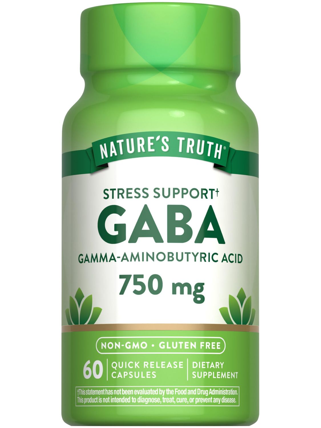 Nature&#39;s Truth GABA 750mg Capsules 60 Count Gamma Aminobutyric Acid Supplement Non-GMO &amp; Gluten Free Supplement