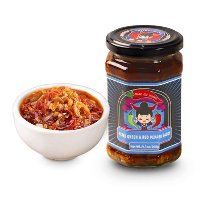 MIAOGUNIANG MIX Green&amp;Red Pepper Chili Sauce, Chili Chopped Flakes Ginger and Sichuan Pepper ,Chinese Fresh Garlic, Authentic Chinese Vegan Sauce For Dipping,Chicken,Salad,Sandwiches, Noodles, Rice...