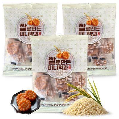 COELO Korean Traditional Mini Rice Yak Gwa Cookies 3 Packs x 120g total 360g Traditional Korean Sweets Dessert K-Food Sweet Savory Chewy Snack YakGwa Made from Rice Gift Treats ?? ??