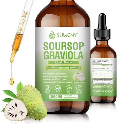 SUWENY Organic Soursop Graviola Liquid Drops 2000mg Natural Leaf Extract for Cell Support, Antioxidant &amp; Immune Health Boost Non-GMO, Vegan Friendly Natural Flavor 1