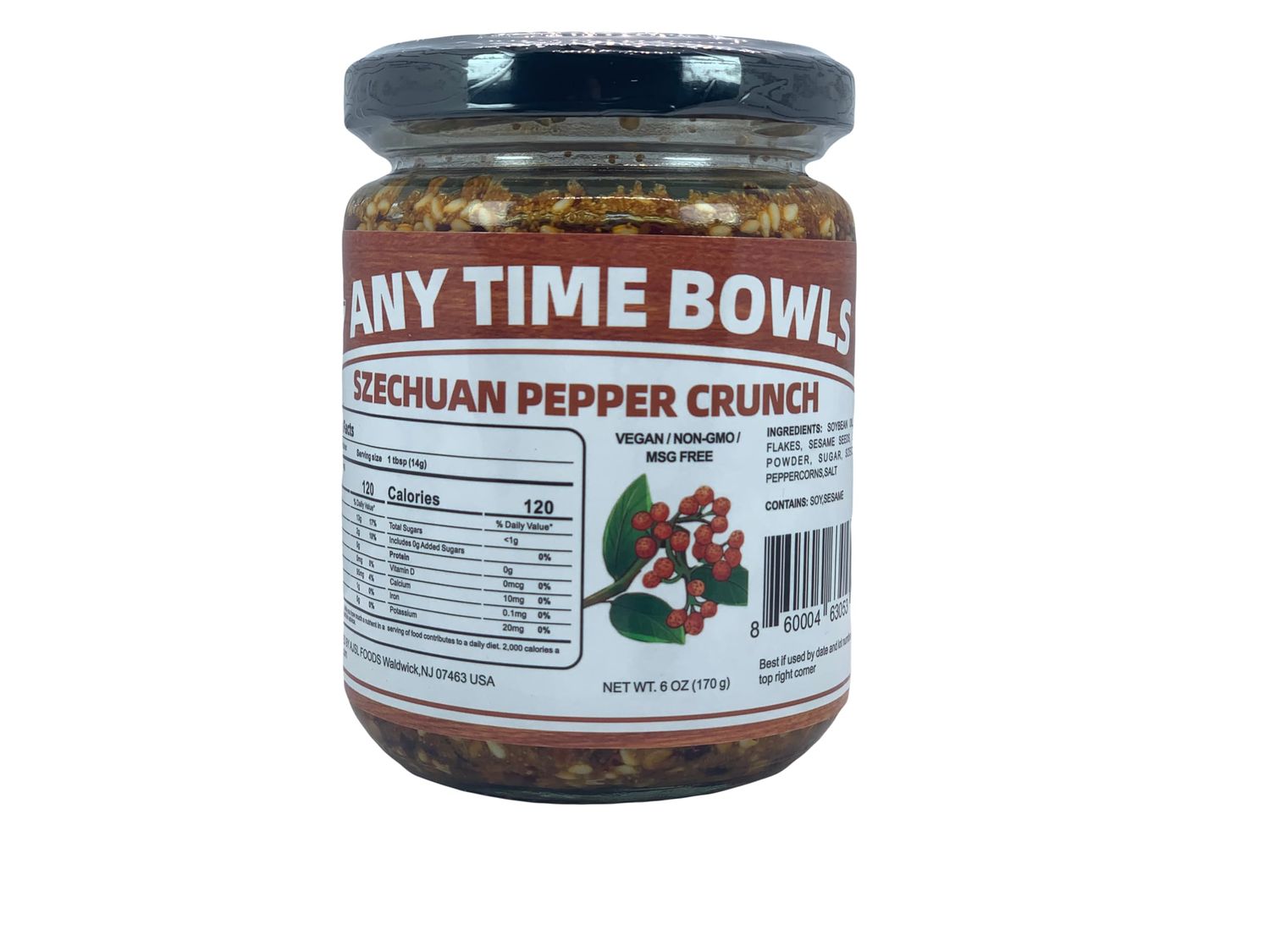 Any Time Bowls Szechuan Pepper Crunch, Chili Oil with Spicy Chili Crisp, 6 Ounces