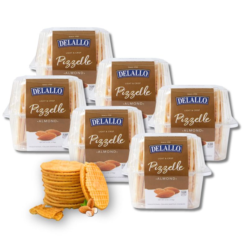 DeLallo Almond Pizzelle Cookies, 6 Pack, Italian Cookies with Light Waffle Texture, Sweet Nutty Flavor, Authentic Italian Recipe, Non-GMO, Kosher