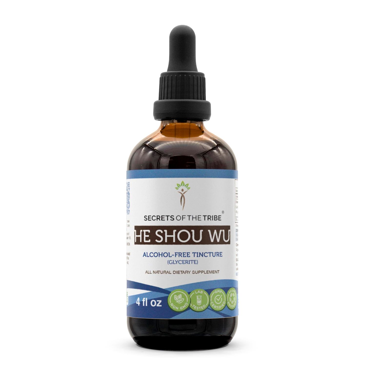 Secrets of the Tribe He Shou Wu Tincture Alcohol-Free Extract, He Shou Wu Fo-TI, Polygonum multiflorum Dried Root Tincture Supplement 4 FL OZ