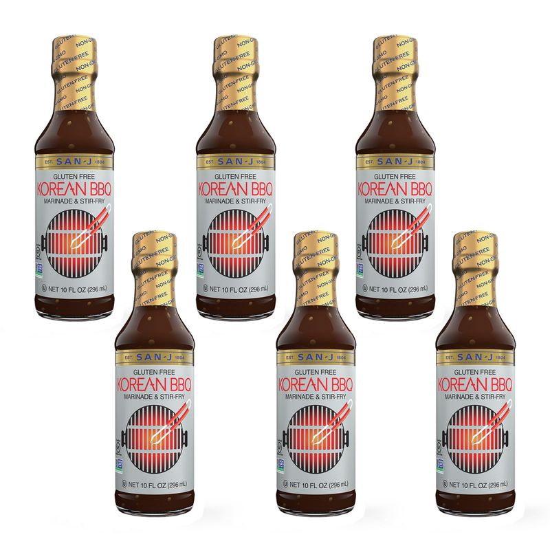 San-J - Gluten Free Korean BBQ Sauce - Bold and Savory Sauce for Cooking - Non-GMO - 10 oz. Bottles - 6 Pack