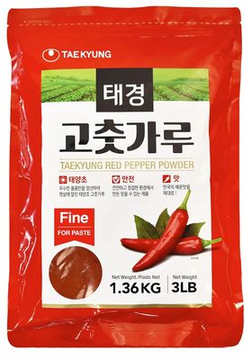 Taekyung Chili Powder For Paste Fine, 3LB - Korean Gochugaru. Red Pepper Spice Seasoning for Asian Food. MSG Free.