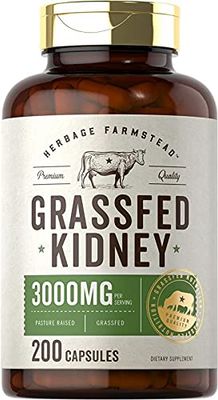 Carlyle Grass Fed Beef Kidney Supplement 200 Capsules 3000mg Pasture Raised Desiccated Bovine Supplement Hormone and Pesticide Free Non-GMO, Gluten Free by Herbage Farmstead