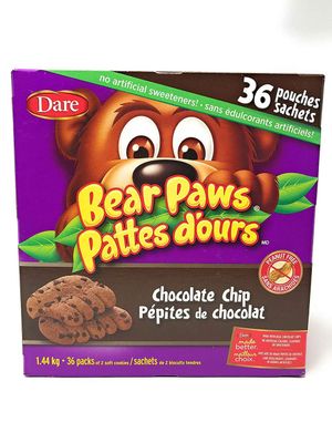Dare Bear Paws Chocolate Chip Cookies, 36packs, 1.44kg3.2lbs