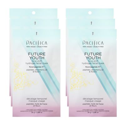 Pacifica Future Youth Time Shift Hydrogel Facial Mask - 6-PACK - Multi-Peptide Anti-Aging Sheet Mask for Firming &amp; Plumping, Ultra-Hydrating Serum-Infused Mask for Face &amp; Neck, 100 Vegan