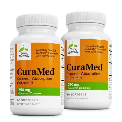 Terry Naturally CuraMed 750mg - Antioxidant Supplement for Brain &amp; Heart Health - Supplement with High-Potency Curcumin Complex - Kidney, Liver &amp; Immune Health Support - 60 Softgels Pack of 2
