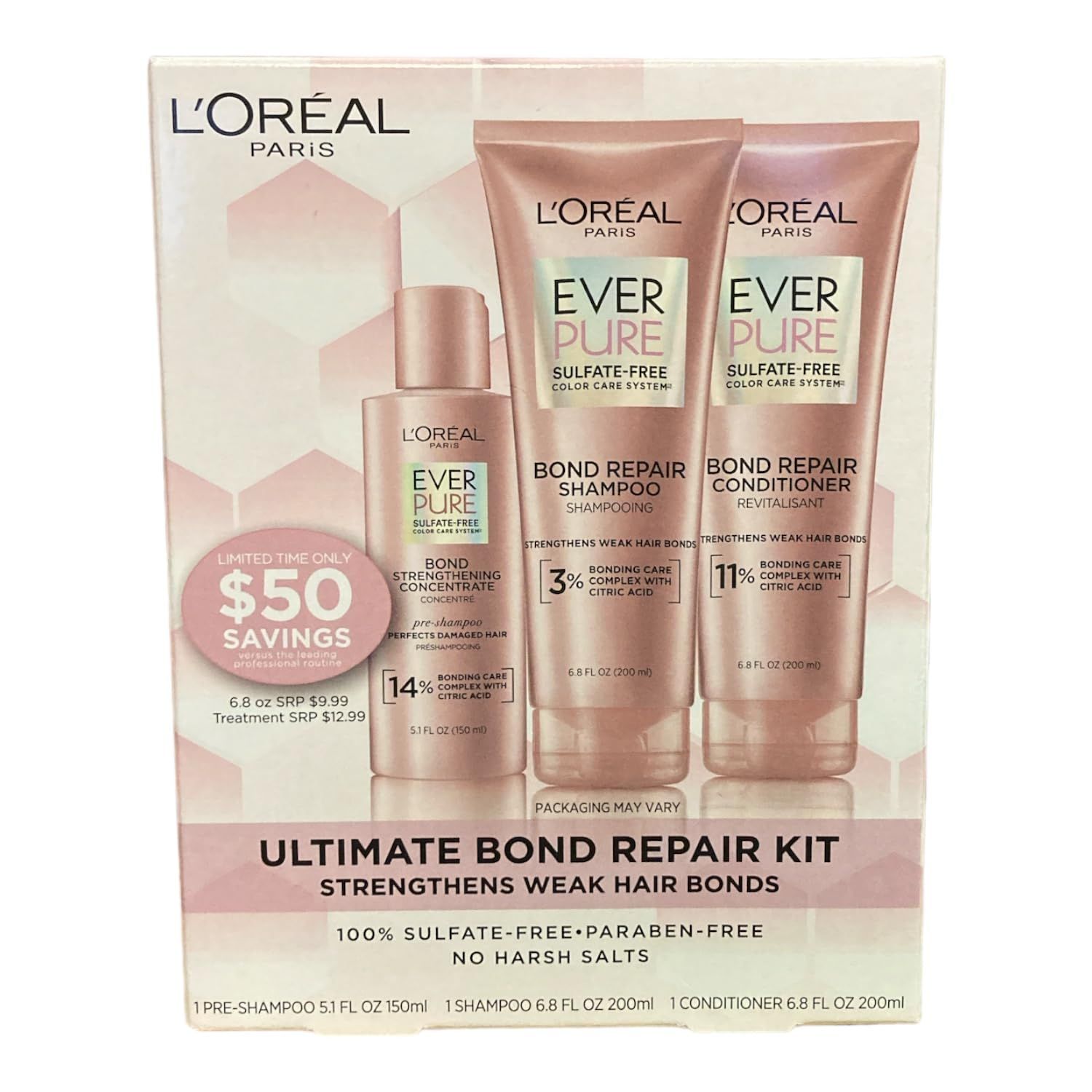 L&#39;Oreal Paris EverPure Bond Repair Kit Concentrate, Shampoo &amp; Conditioner