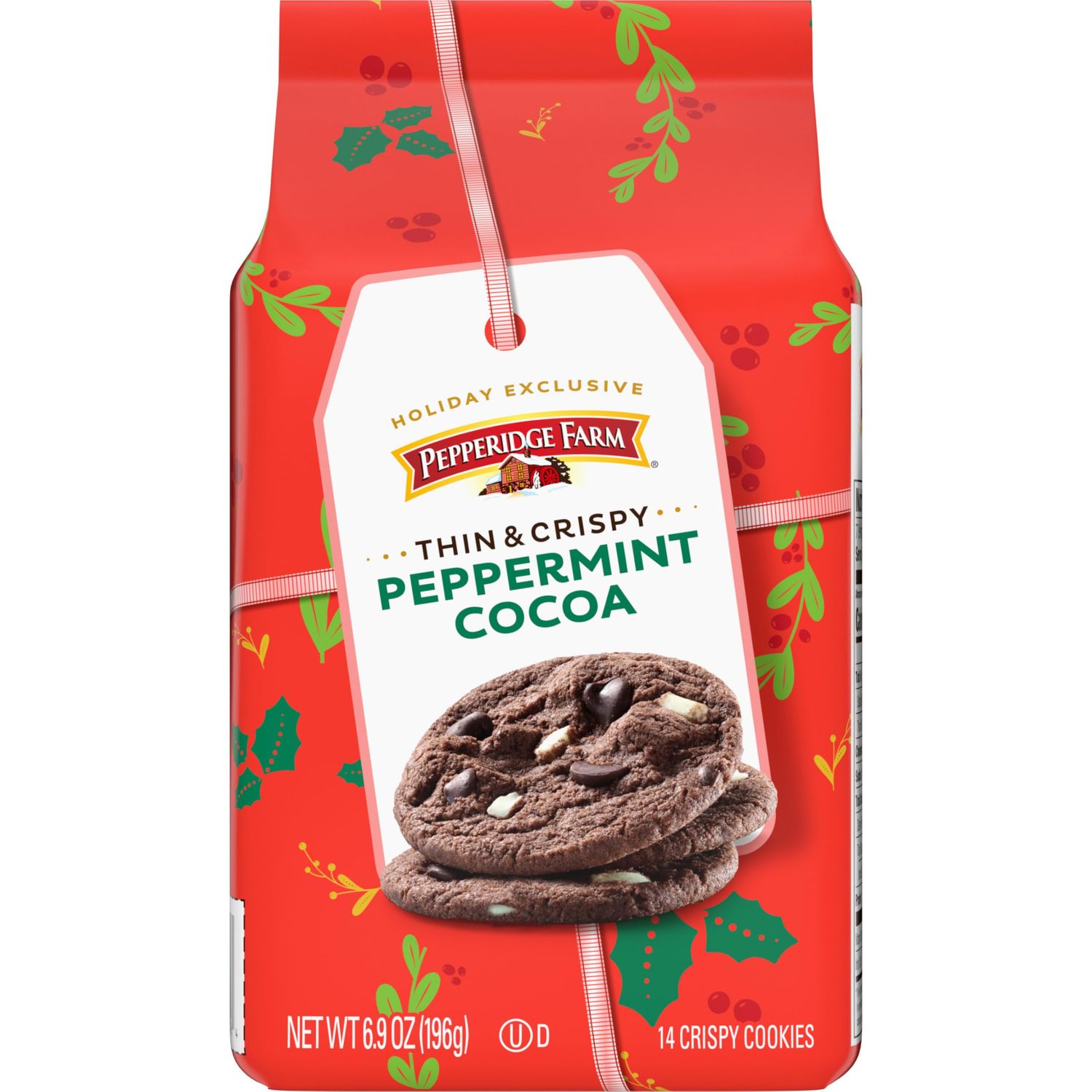 Pepperidge Farm Thin &amp; Crispy Peppermint Cocoa Cookies, 6.9 Oz Bag