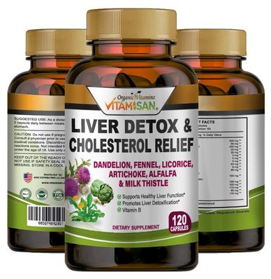 vitamisan Liver Cleanse Detox Supplements with Milk Thistle-Fennel-Alfalfa-Vitamin B-Artichoke-Dandelion Root Support Men &amp; Women 120 Caps Detox Cleanse &amp; Boost Immune