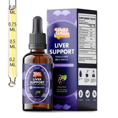Liver Support Liquid Drops Supplement TUDCA Drops Liver Clease &amp; Detox with Milk Thistle, NAC, Dandelion, Artichoke &amp; Glutathione for Detox, Bile Flow, and Digestive Health Vegan &amp; Non-GMO 60ML