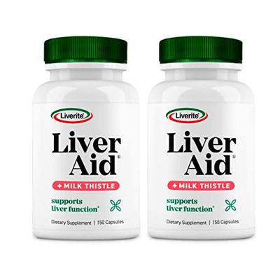 Liverite Liver Aid with Milk Thistle 2-Pack 150 Capsules Total 300, Liver Support, Liver Cleanse, Liver Care, Improves Energy