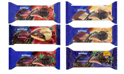KRAKUS DELICJE Variety Pack European Biscuits Strawberry, Orange, Raspberry, Apricot, Blackcurrant Filling 5 pack x 135 g 4.76 oz. Product of Poland.