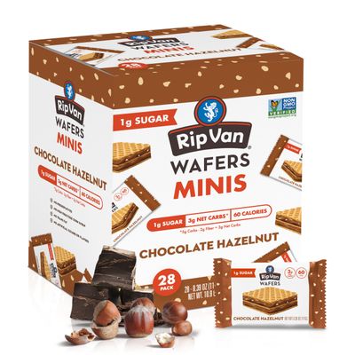 Rip Van Chocolate Hazelnut Mini Wafer Cookies - Healthy Low Sugar Snacks - 28 Count
