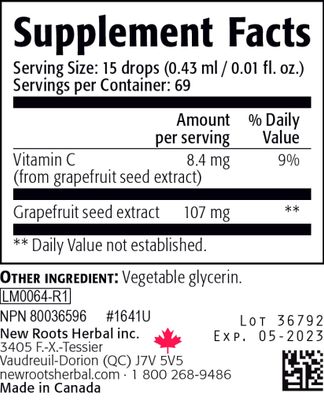 NEW ROOTS HERBAL Grapefruit Seed Extract 30 ml Liquid Concentrate Overall Health Support Gluten Free, Non-GMO