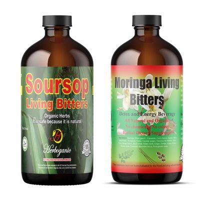 Herboganic Soursop Living Bitters Featured with Moringa Bitters for overall health and wellness Pack of 2 16 Oz Each