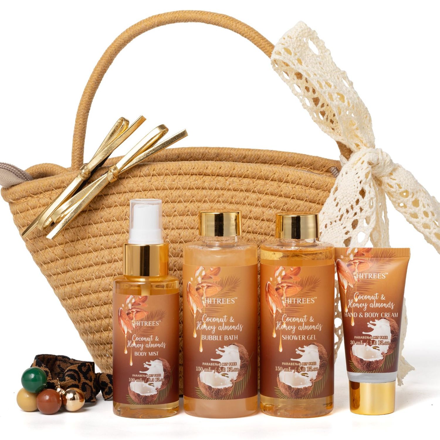HITREES Spa Gift Set for Women, Happy Birthday Gifts for Mom Her Friend Sister Wife, Self Care Get Well Gifts with Coconut &amp; Honey Almond Bath Set for Teengirls