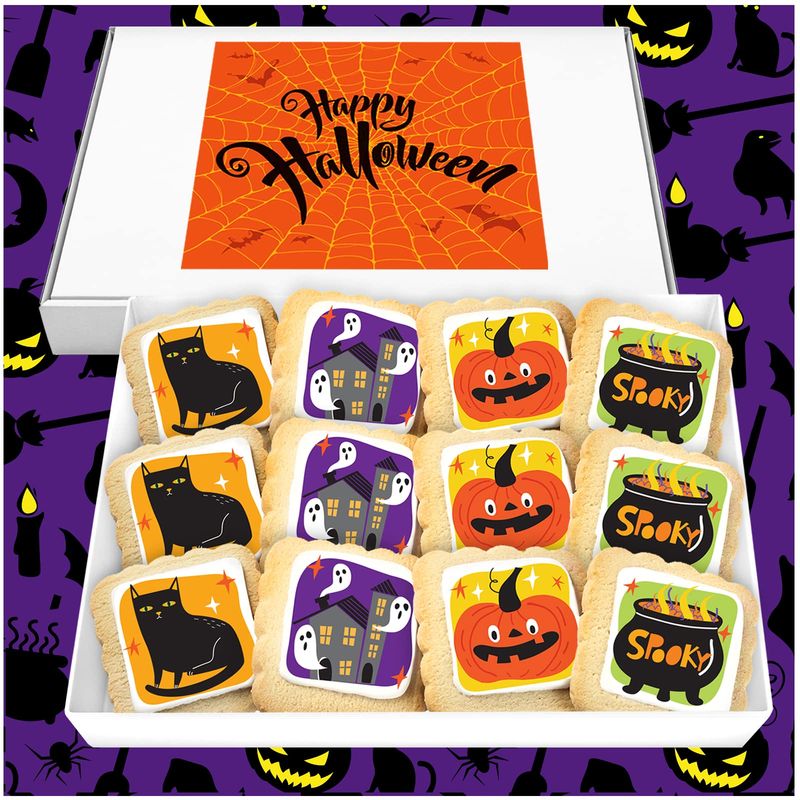 Halloween Cookies 12 Pack Decorated INDIVIDUALLY WRAPPED Sugar Cookies Gift Basket Pumpkin Ghosts Scary Peanut &amp; Nut Free