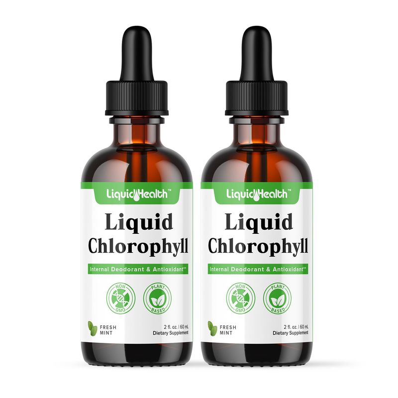 LIQUIDHEALTH Liquid Chlorophyll Drops - Internal Deodorizer, Antioxidants, Liver Detox, Immune Support, Relieve Bad Breath, Reduce Appetite, Collagen for Hair &amp; Skin Health - Vegan, Non-GMO 2 Pack