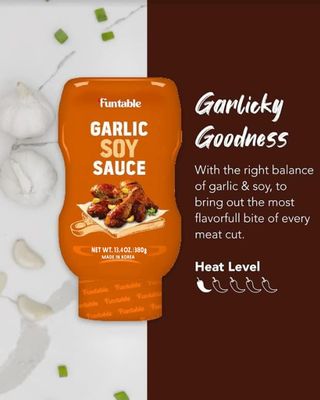 Funtable Garlic Soy Sauce 13.4 oz, Pack of 1 - Korean Authentic Garlic Flavored Sweet Sauce, Ideal for Dipping, Marinating, &amp; Seasoning, Korean Bulgogi, Meats, &amp; Grilled Dishes.