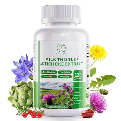 Milk Thistle Supplement, Liver Cleanse Detox &amp; Repair Formula, 16-in-1 Herbal Liver Support Pill with Artichoke, L-Ergothioneine, Turnjujube Dandelion Extract for Liver &amp; Antioxidant 120 Capsules