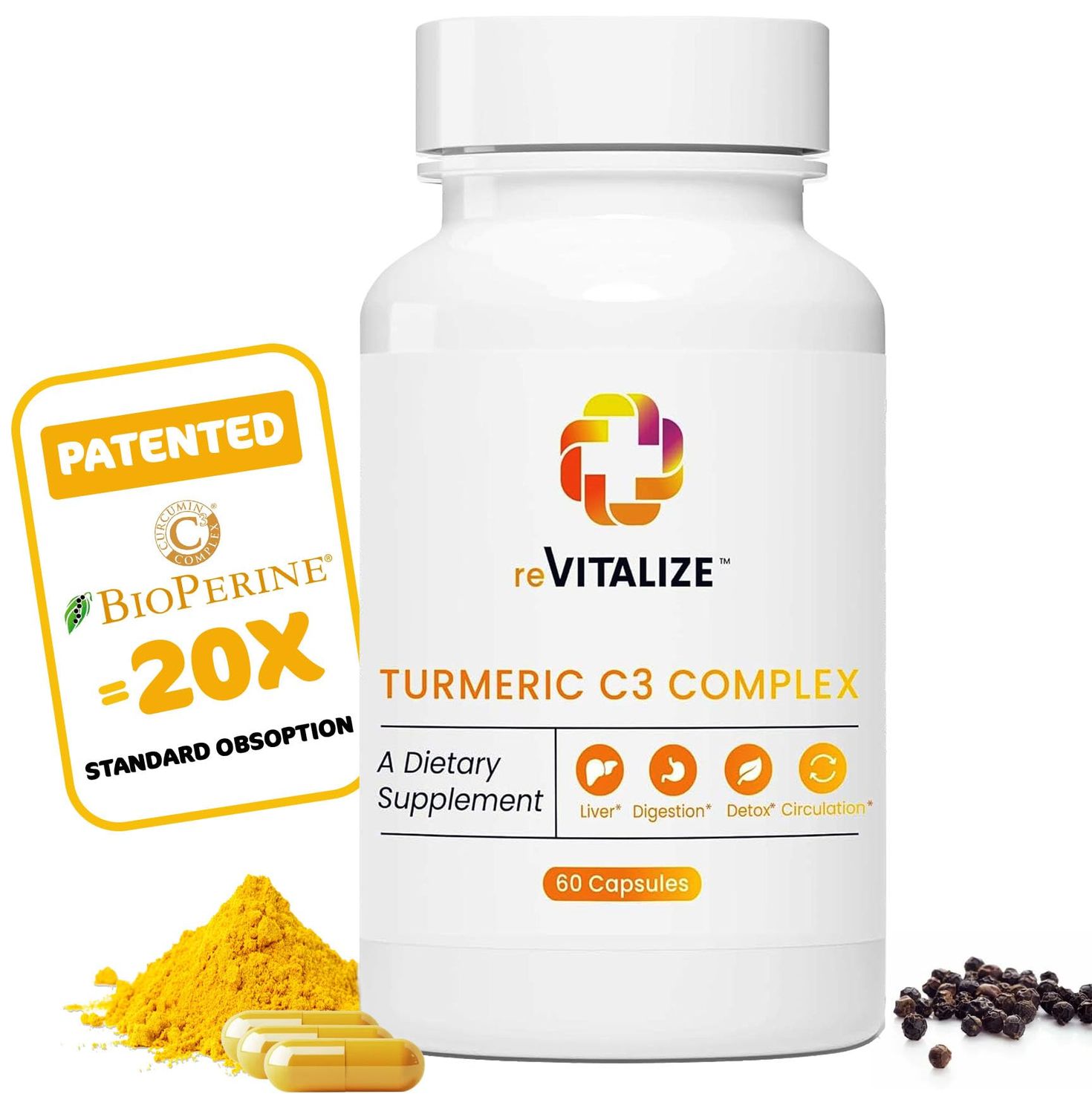 Turmeric Curcumin Supplement 60 Servings - Supports Joint Health BioPerine Black Pepper Extract with 500mg Capsules, Curcuminoids 475mg Helps Liver Function, Digestion &amp; Better Absorption