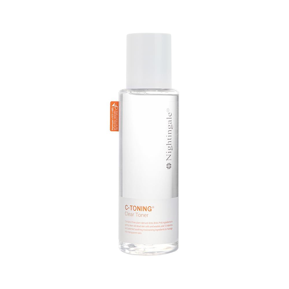 Nightingale C-Toning Clear Toner Hyaluronic Acid&amp;Vitamin Complex AHA?BHA?PHANiacinamide, Moisturizing&amp;Brightening Toner for Dull Skin, Hypoallergenic, Cruelty Free, Korean Skin Care