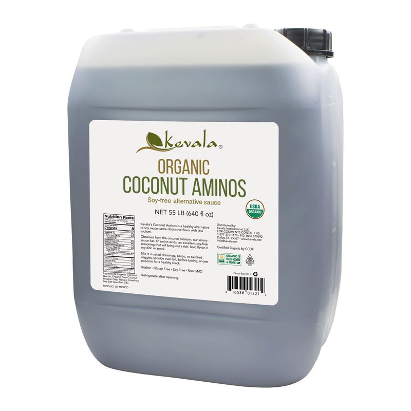 Kevala Coconut Aminos Organic Ideal Low Sodium Liquid Aminos Soy-Free Sauce Perfect Amino Organic Coconut Aminos Bulk 55 lb Pail