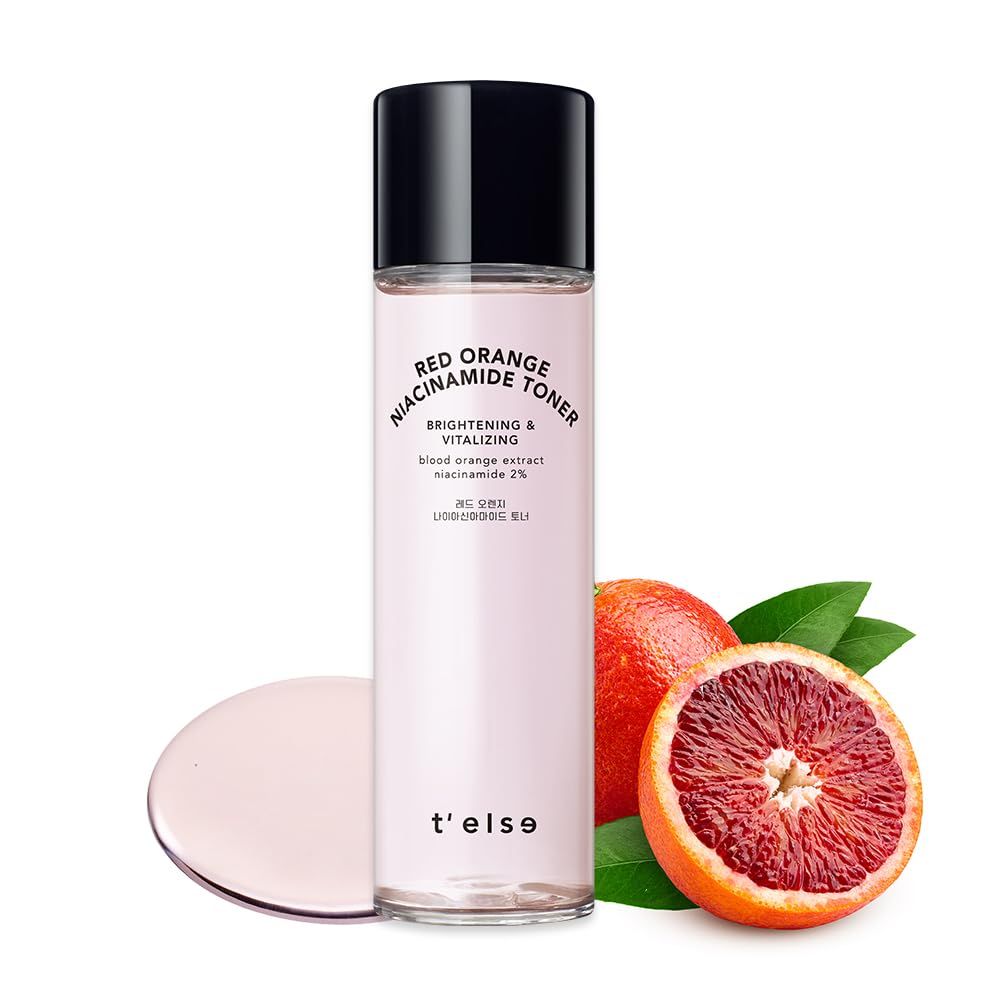 T&#39;else Red Orange Niacinamide Toner 150ml, 5.2 Fl.oz, Tone Up Vitalizing Facial Essence, Smoothening Skin Texture Watery Toner with Exfoliation, PHA Care with Vitamin C &amp; Panthenol, Korean Skin Care