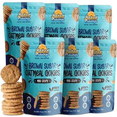 Baked Cravings Crisp Brown Sugar Oatmeal Cookies Snack 6 bags 24 in 1 100 Natural and Crispy Nut-Free &amp; Peanut-Free Bakery - No Preservatives, No Artificial Flavors &amp; Colors - UltimateMini Crisp