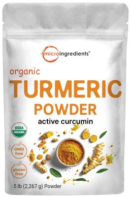 Organic Turmeric Powder, 5 Pounds Rich in Active Curcumin Pure Turmeric Supplement Antioxidant Support for Joint &amp; Immune Health Non-GMO, Vegan Friendly, India Origin