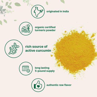Organic Turmeric Powder, 5 Pounds Rich in Active Curcumin Pure Turmeric Supplement Antioxidant Support for Joint & Immune Health Non-GMO, Vegan Friendly, India Origin