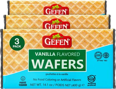 Gefen Vanilla Wafers, 14oz 3 Pack - 30 Wafers Each Vanilla Flavored Wafer Cookie Nothing Artificial Crunchy &amp; Delicious Kosher