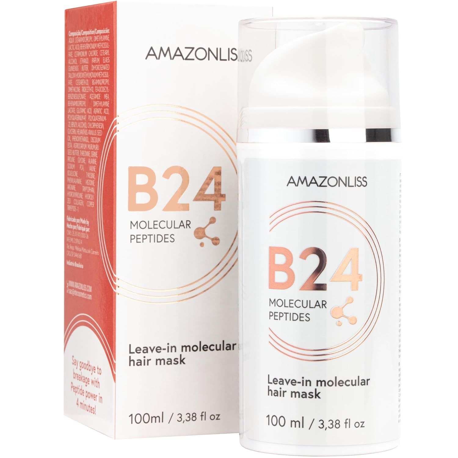Leave-In Molecular Peptides Leave-In Repair Hair Mask B24, Repairs Dry or Damaged Hair, Reverse Hair Damage from Bleach, Color, Chemical Services &amp; Heat 3.38 fl oz