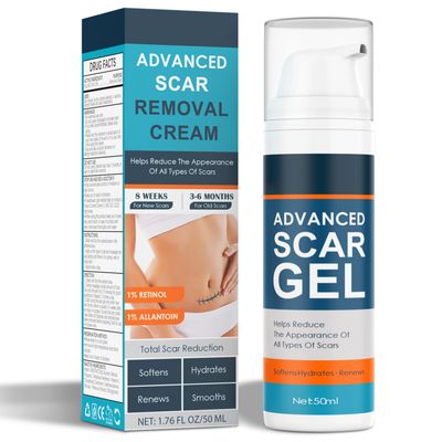 Scar Cream, Advanced Scar Gel for Old &amp; New Scars, Professional Scar Removal Cream For Surgical Scars, Face, Body, Leg, Acne, Stitches, Burns, C-Section, Keloids, 1.76oz