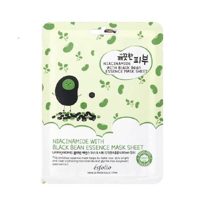 esfolio Niacinamide Black Bean Essence Mask Sheet - Hydrating Korean Face Mask for Dark Spots, Pore Care, Oil Control, Improves Skin - Moisturizing Skin Pack of 10
