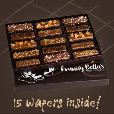 Granny Bellas Fathers Day Gift Baskets, 15 Chocolate Wafers, Gourmet Covered Cookies, Candy Gifts Baskets for Dad, Husband, Son, Grandpa, Father, Food Delivery, Ideas for Him Her Mother, Grandmother