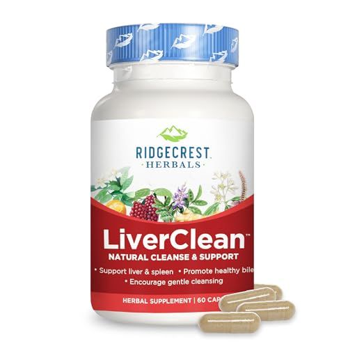 Ridgecrest Herbals LiverClean, Herbal Liver Support Supplement, Blessed Thistle, Dandelion, Detox, Cleanse Support, Healthy Bile 60 Caps, 30 Serv
