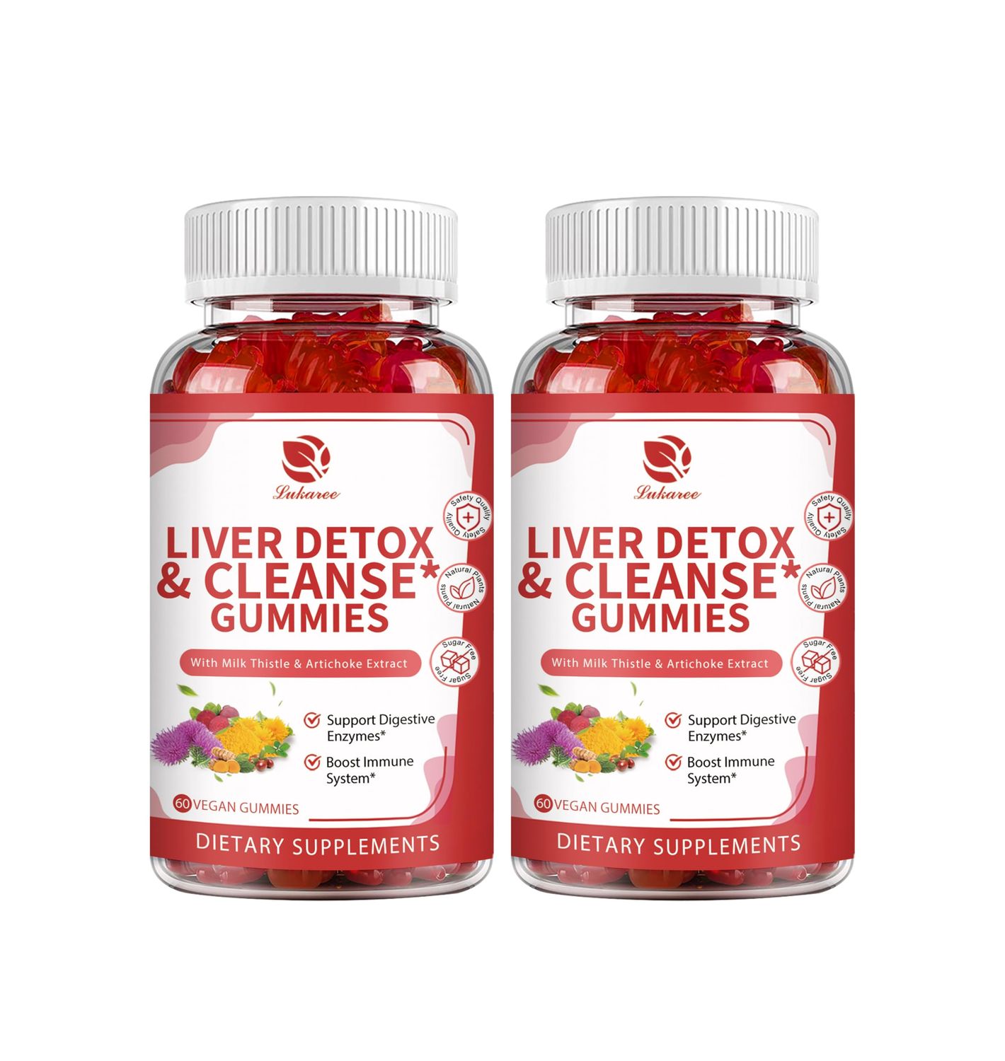 Lukaree Liver Cleanse Detox &amp; Repair Gummies - Milk Thistle, Dandelion, Artichoke Extract &amp; Elderberry - No Sugar, Raspberry Flavor - 120 Count