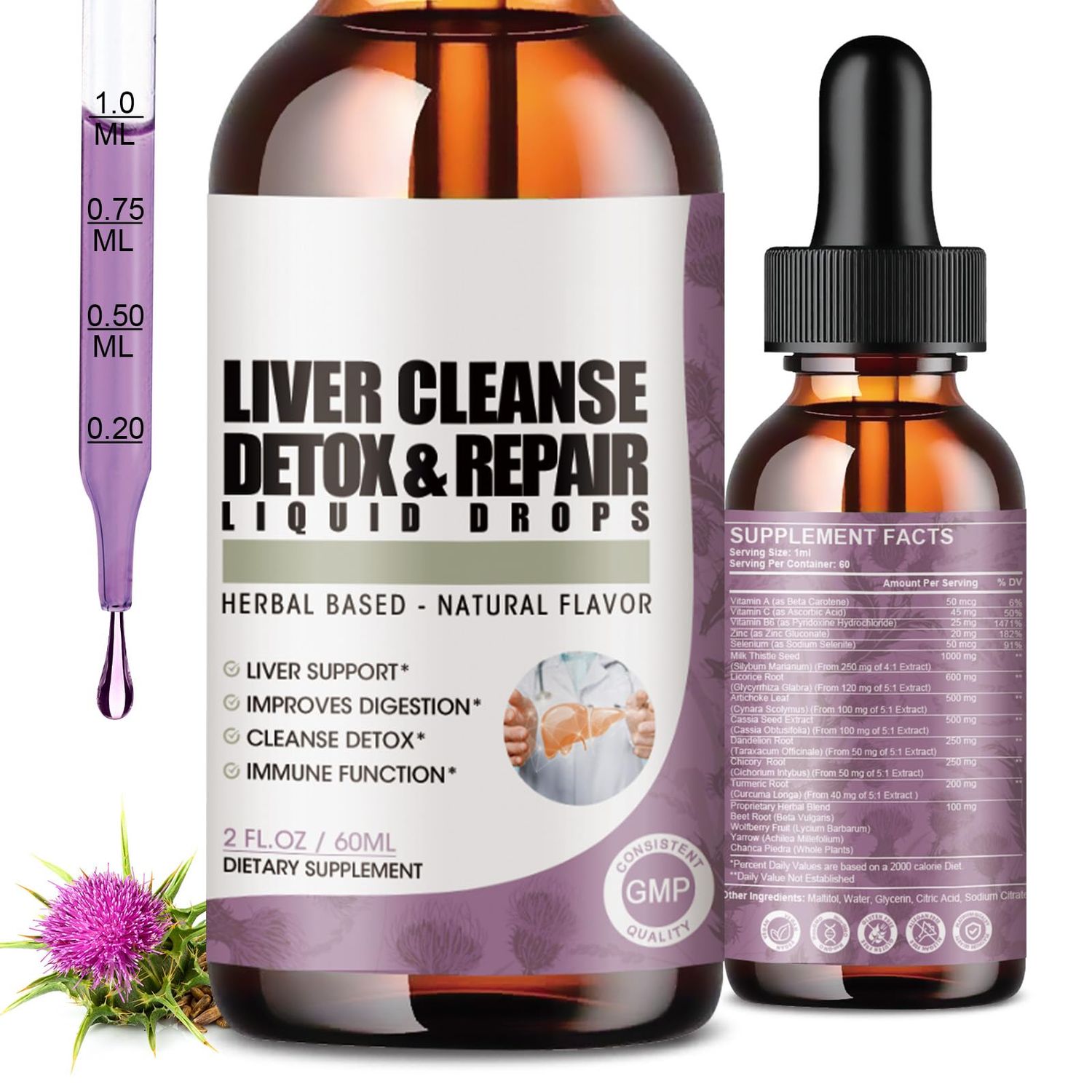 ORGEUOS 2 Pack Liver Cleanse Detox &amp; Repair Liquid Drops with Milk Thistle, Artichoke Extract, Liver Supplement for Liver Cleanse &amp; Detox, Antioxidant, Digestive Support,Vegan - 4 Fl Oz