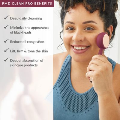 PMD Clean Pro - Smart Facial Cleansing Device with Silicone Brush & ActiveWarmth Anti-Aging Massager - Waterproof - SonicGlow Vibration Technology - Clear Pores & Blackheads - Lift, Firm, & Tone Skin