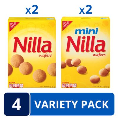 Nilla Wafers Vanilla Wafer Cookies Variety Pack, Original &amp; Mini, 4 - 11 oz Boxes