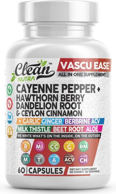 Clean Nutra Cayenne Pepper Capsules Supplement with Hawthorn Berry, Dandelion Root, Ceylon Cinnamon, Garlic, Ginger, Berberine, Apple Cider Vinegar, Milk Thistle, Beet Root, Aloe Vera Pills &amp; More
