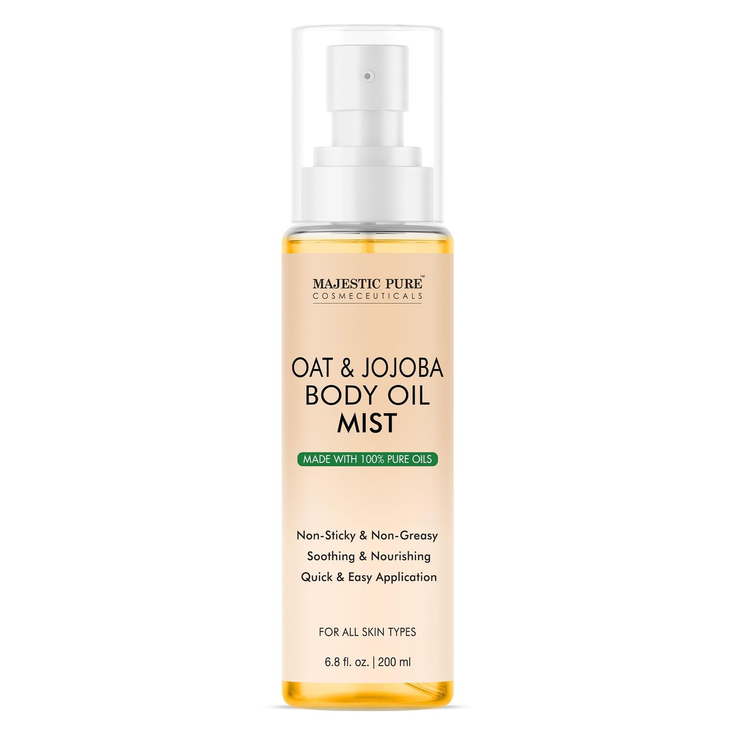 Majestic Pure Oat &amp; Jojoba Body Oil Mist - 100 Pure &amp; Natural Repair Dry, Damaged Skin Moisturizing Skin, Hair and Scalp Deep Moisturizing Formula 6.8 Fl Oz