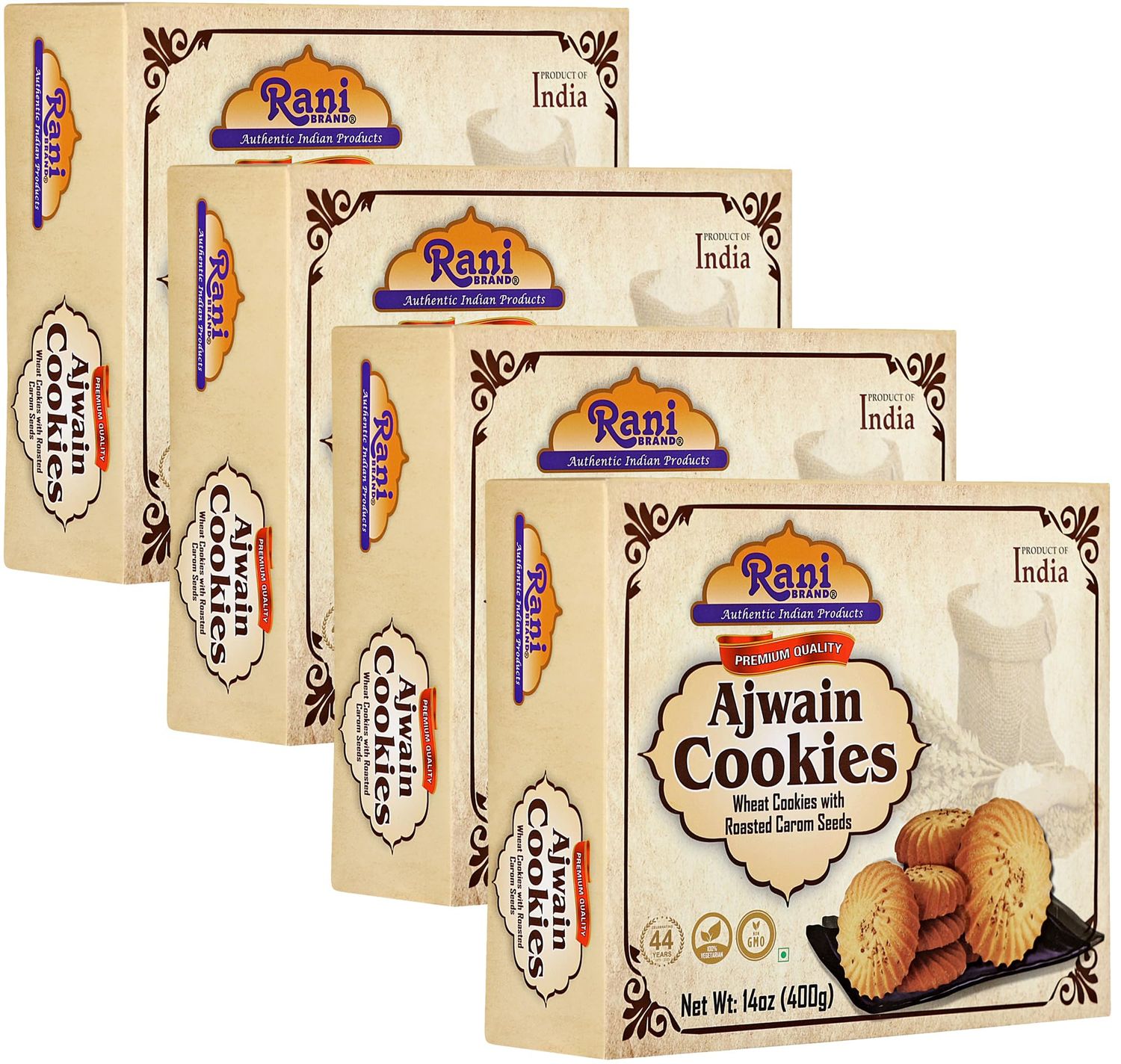 Rani Ajwain Cookies Wheat Cookies with Roasted Carom Seeds 14oz 400g Pack of 31 FREE, Premium Quality Indian Cookies All Natural Vegan Non-GMO Indian Origin